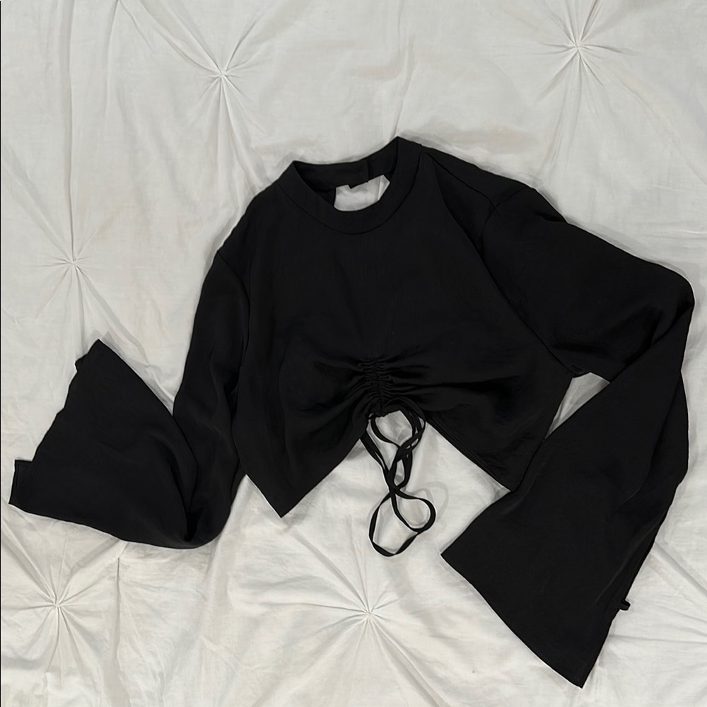 Topshop Black Tie Front Crop Blouse